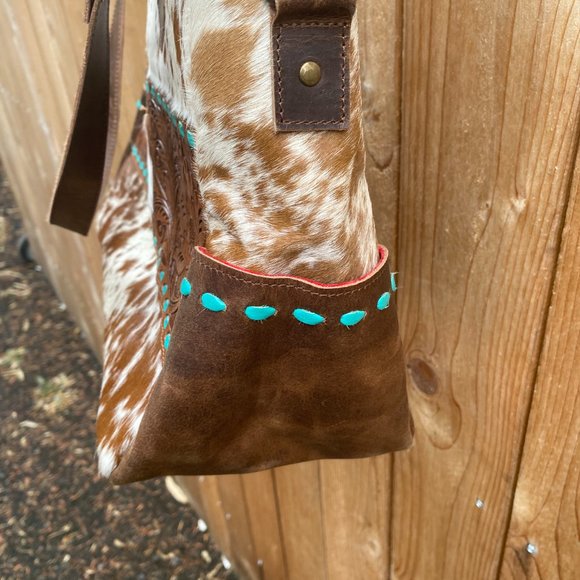 Cowhide Tooled Leather Tote Bag - Picture 4 of 6
